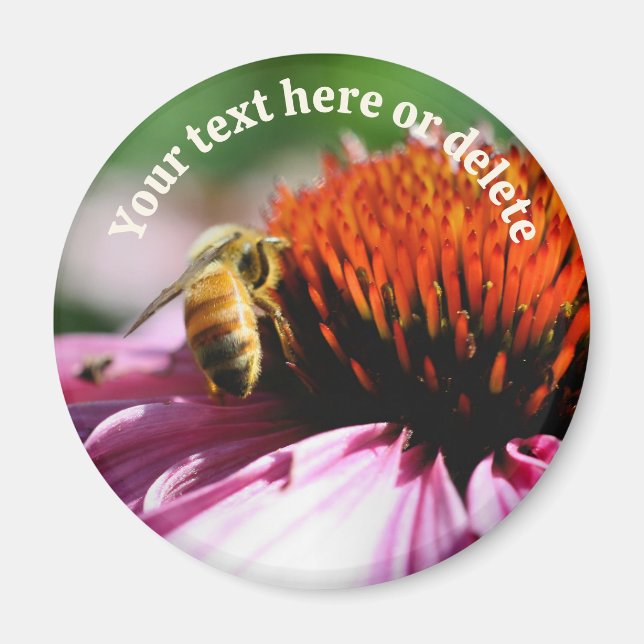 Bina På Echinacea Blomma Personlig Magnet (Framsidan)