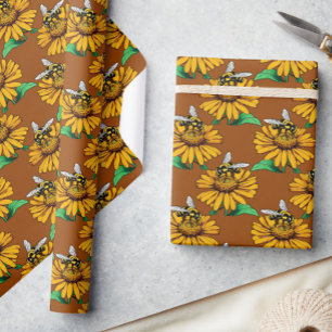 Bina på solrosblomma Mönsterdesign Brun Presentpapper