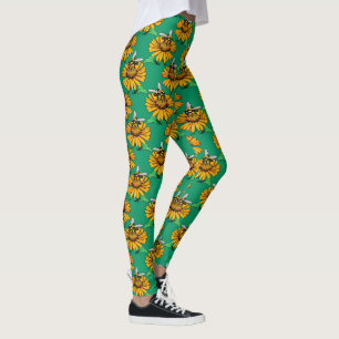 Bina på solrosblomma Mönsterdesign grön Leggings