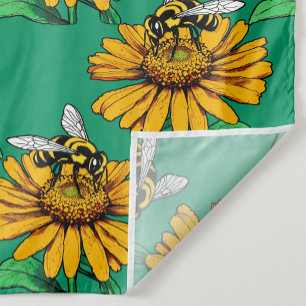 Bina på solrosblomma Mönsterdesign Grön Tyg