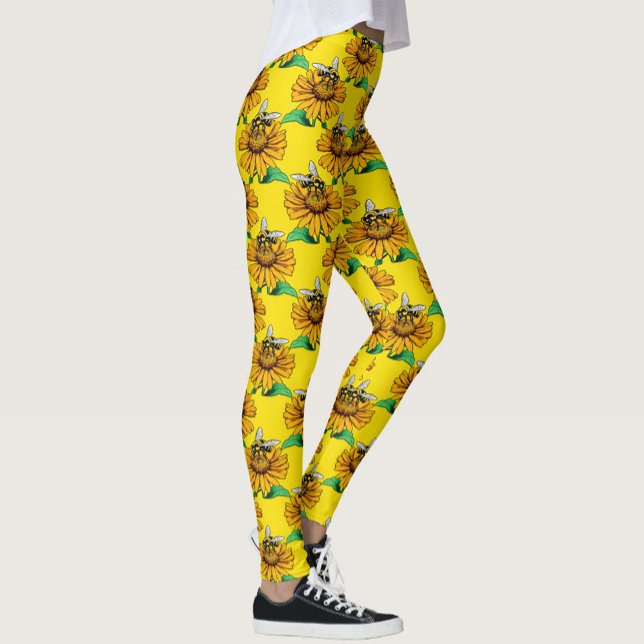 Bina på solrosblomma Mönsterdesign gul  Leggings (Skapare uppladdad)