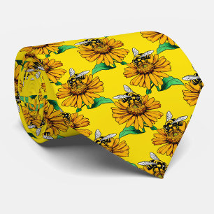 Bina på solrosblomma Mönsterdesign Gul Slips