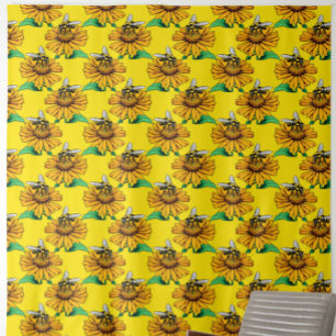 Bina på solrosblomma Mönsterdesign gul  Tyg