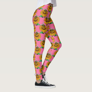 Bina på solrosblomma Mönsterdesign Rosa Leggings