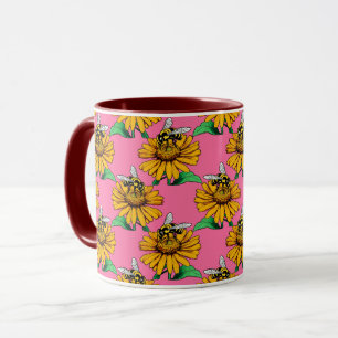 Bina på solrosblomma Mönsterdesign Rosa Mugg