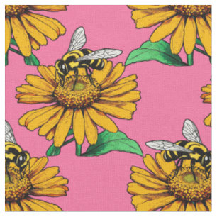 Bina på solrosblomma Mönsterdesign Rosa Tyg