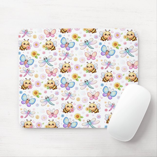 Bina, Trollsländor och Fjärilar Kawaii Konst Musmatta (Med mus)