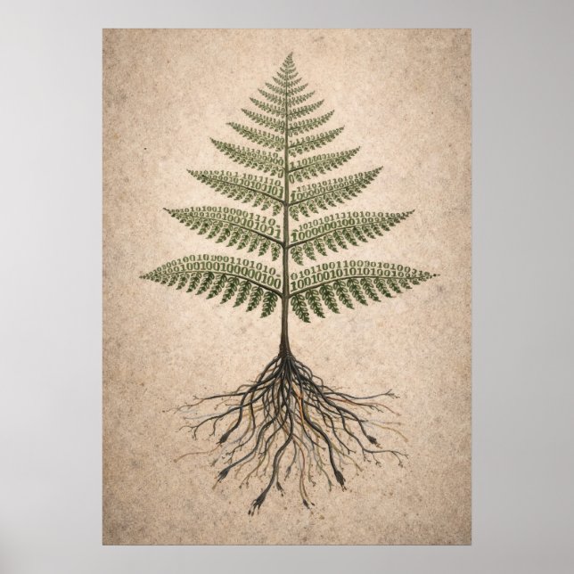 Binär Botanik - Kodning och Natur Abstrakt Konst Poster (Framsidan)