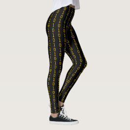 binär orange mönster på svart leggings