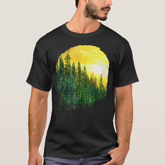 Binärnummerdator för Retro Mountain Forest T Shirt (Framsida)