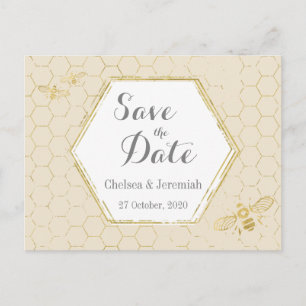 Bincreme Guld Mönster Save the Date Vykort