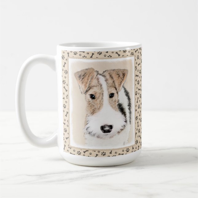 Binda foxterriermålning - gullig original- kaffemugg (Vänster)