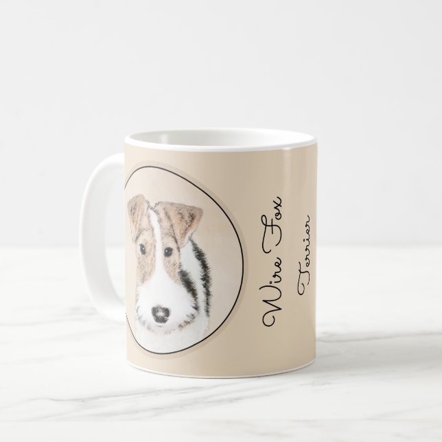 Binda foxterriermålning - gullig original- kaffemugg (Framsida vänster)