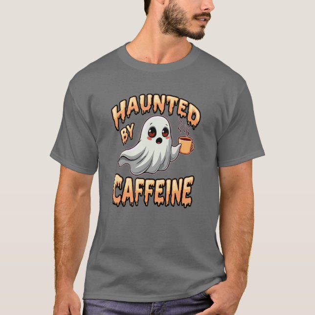 Bindad av koffein (Halloween Ghost-tema) T Shirt (Framsida)