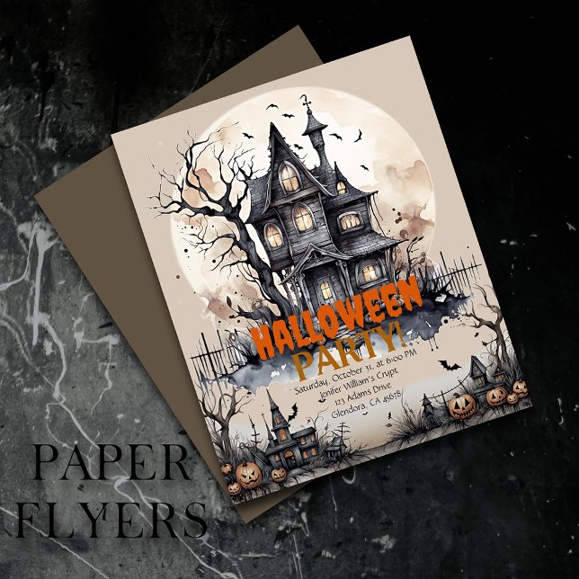 Bindad mansion Halloween-inbjudan till talokyparti Flygblad (Inexpensive and ideal Halloween invitations, perfect for inviting guests to your party.)
