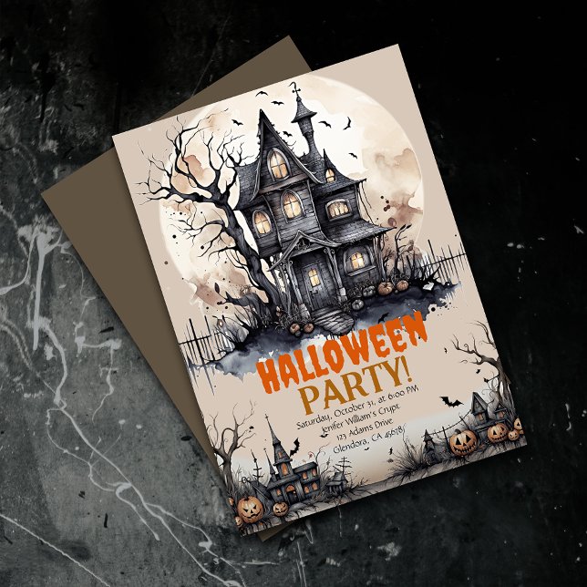 Bindad mansion Halloween-inbjudan till talokyparti Meddelande (Elevate your upcoming event with uniquely spooky and captivatingly designed Halloween invitations!)