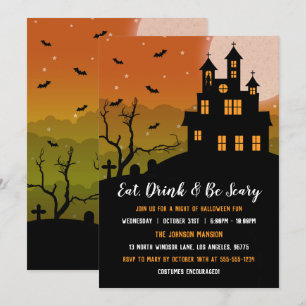 Bindat mansionsmat och var scary Halloween Inbjudningar