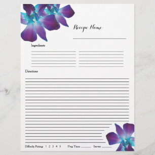 Binder Inserts för Blue Dendrobium Orchid Recipe B Reklamblad