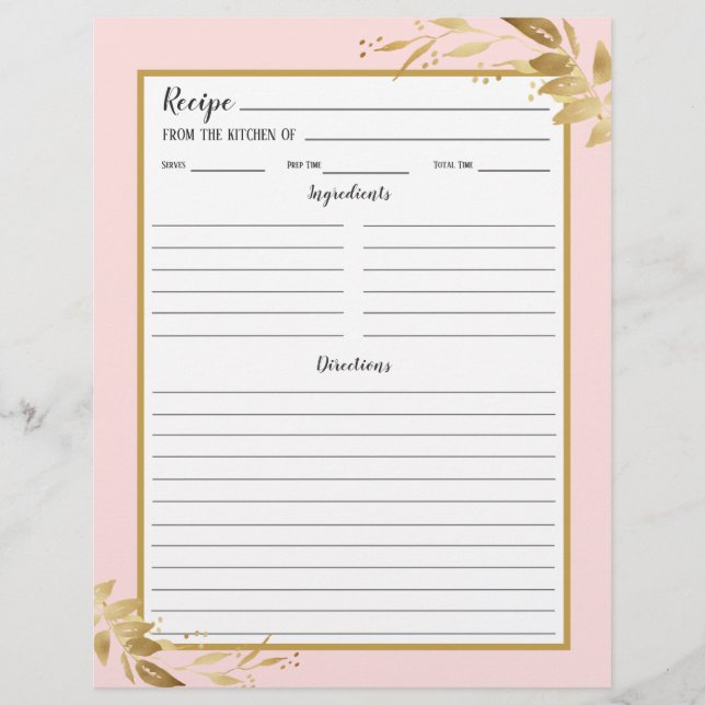 Binder-sida för  Rosa Guld Foliage Recipe (Framsida)