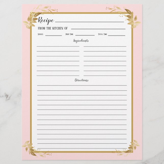 Binder-sida för  Rosa Guld Foliage Recipe (Framsida)