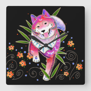 BINDI SHIBA INU skräddarsy bakgrundsfärg Fyrkantig Klocka