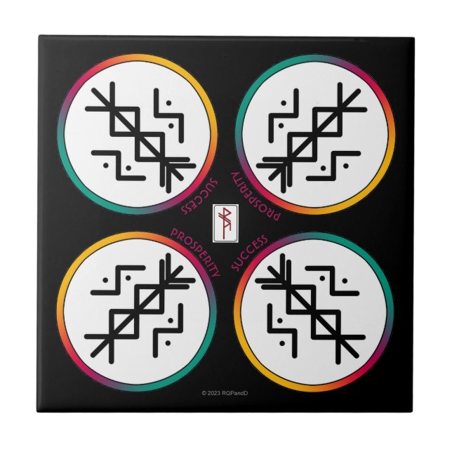 Bindrune Ceramic Tile - lyckad och välmående Kakelplatta (Framsidan)