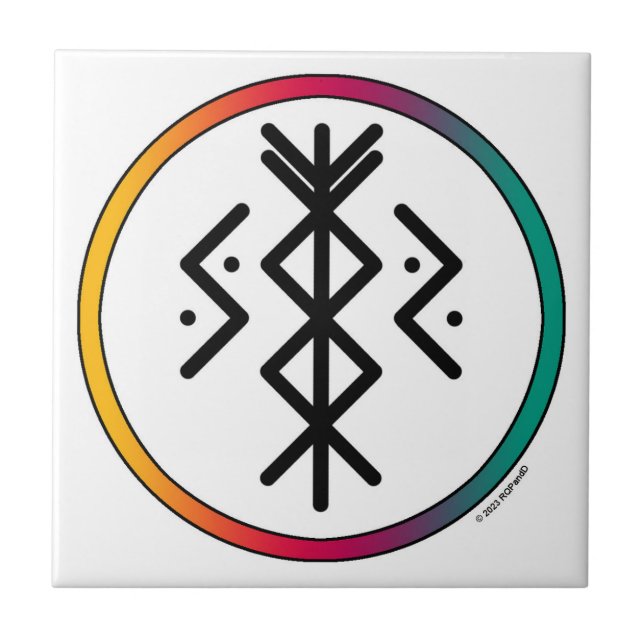 Bindrune Ceramic Tile - lyckad och välmående Kakelplatta (Framsidan)