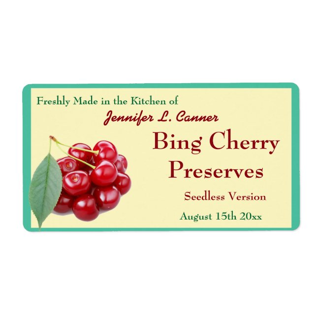 Bing Cherry Sylt eller Preserve Canning Burk Fraktsedel (Framsidan)