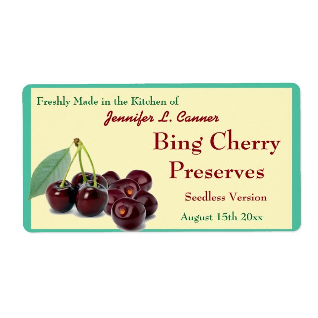 Bing Cherry Sylt eller Preserve II Canning Burk Fraktsedel (Framsidan)