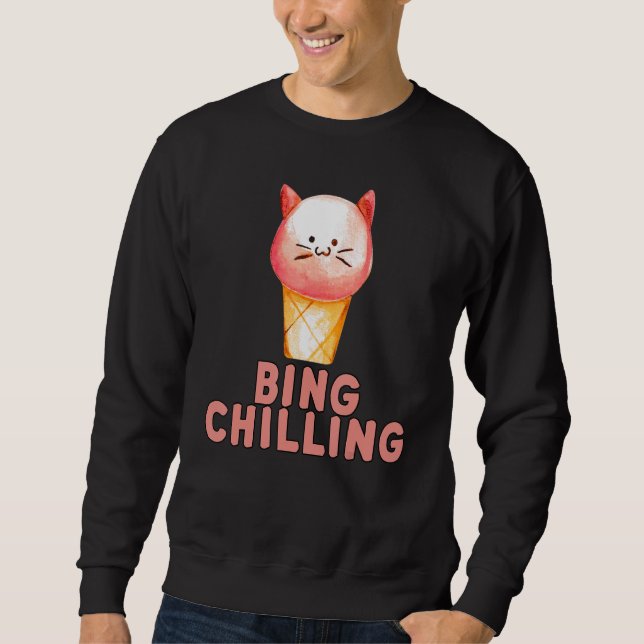 Bing Chilling Ice Cream Cat Meme Kattunge Viral Qu Lång Ärmad Tröja (Framsida)