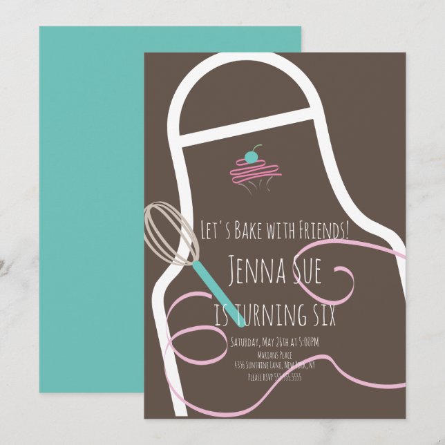 Bing Födelsedagsfest Muffinss Apron Inbjudningar (Fram/baksida)