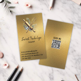Bing Utensil QR-kod Guld Glitter Bakery Visitkort