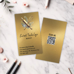 Bing Utensil QR-kod Guld Glitter Bakery Visitkort