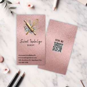 Bing Utensil QR-koden Ro Guld Glitter Bakery Visitkort