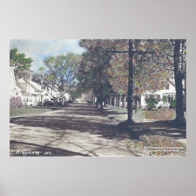 Bingham, Maine - Fall Scene på Main Street Poster (Framsidan)