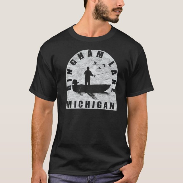 Bingham Sjö Fishing Michigan T Shirt (Framsida)