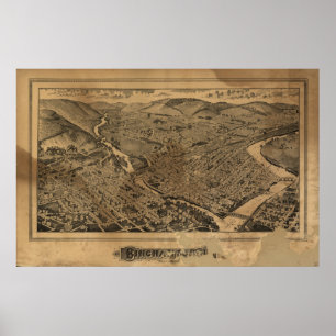 Binghamton New York 1882 Antique Panoramic Karta Poster