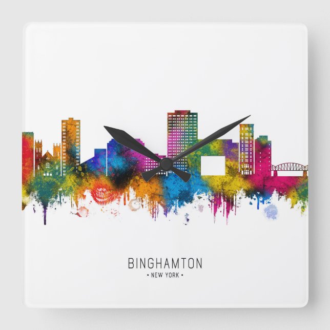 Binghamton New York Siluett Fyrkantig Klocka (Framsida)