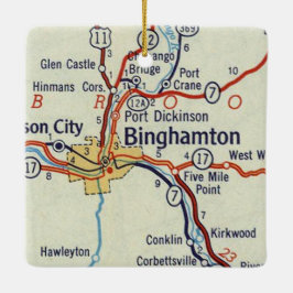 Binghamton NY 50's Karta Julgransprydnad Keramik