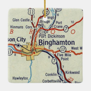Binghamton NY 50's Karta Julgransprydnad Keramik