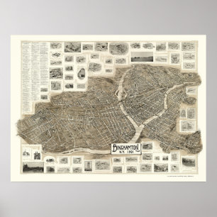 Binghamton, NY Panoramic Karta - 1901 Poster