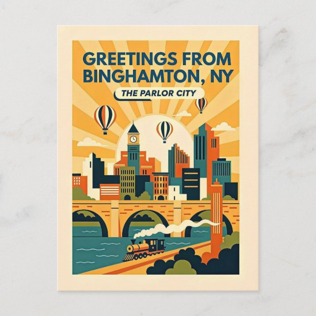 Binghamton NY The Parlor City Retro blir Vykort (Framsida)