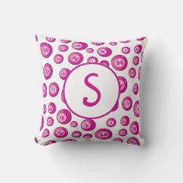 Bingo Älskare Monogram Bingo Bollar Rosa White Kudde