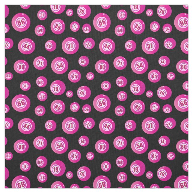 Bingo Älskare Rosa Bingo Bollar Mönster på Black Tyg (Provkarta)