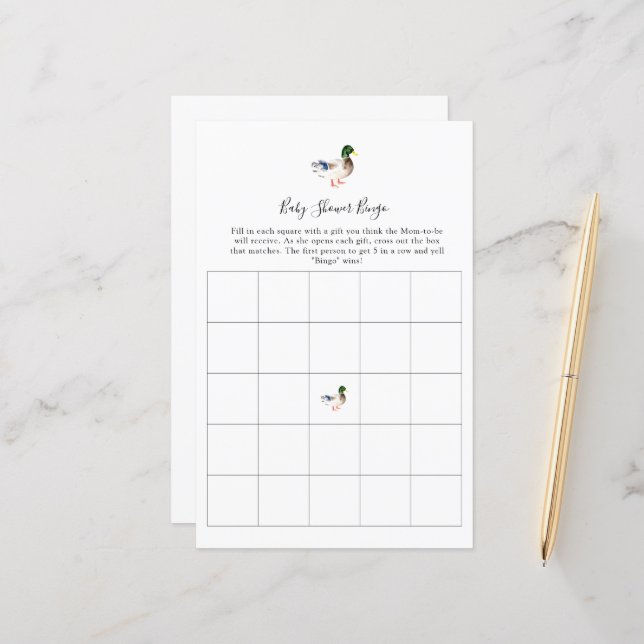 Bingo Anka Baby Shower Spel Enkelt (Fram/Back In Situ)