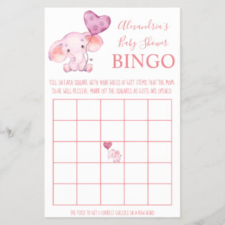 Bingo Baby Elephant Baby Shower-spelkort Flygblad