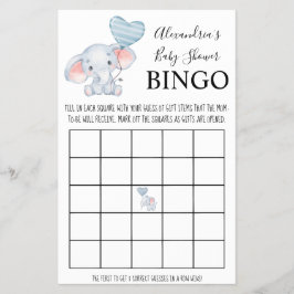 Bingo Baby Elephant Baby Shower-spelkort Flygblad