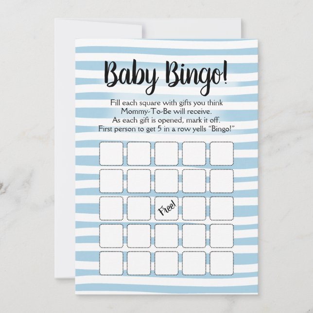 Bingo Baby Shower Game Blue White Inbjudningar (Framsida)