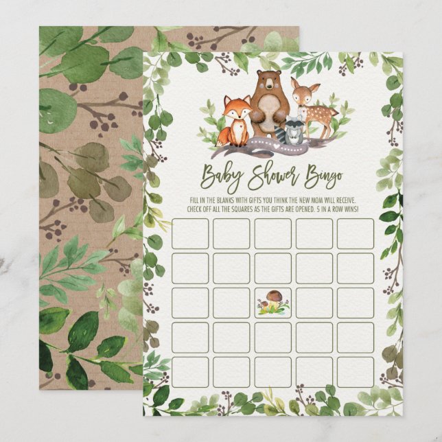 Bingo Baby Shower Game Card för botaniskt träslag Inbjudningar (Fram/baksida)