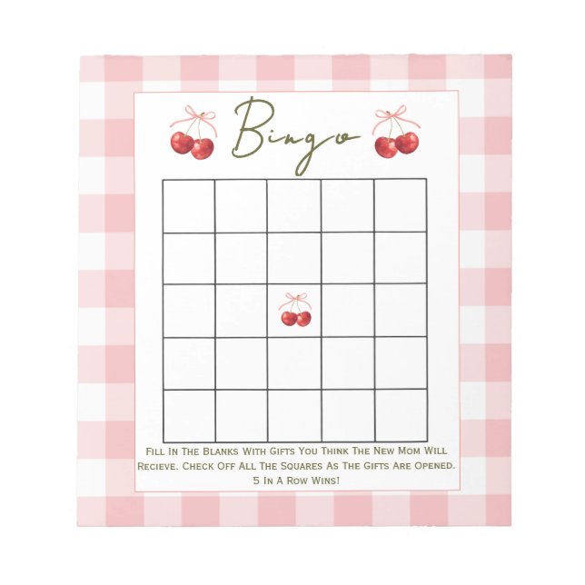 Bingo baby shower game Cherry Sweet  Anteckningsblock (Framsida)